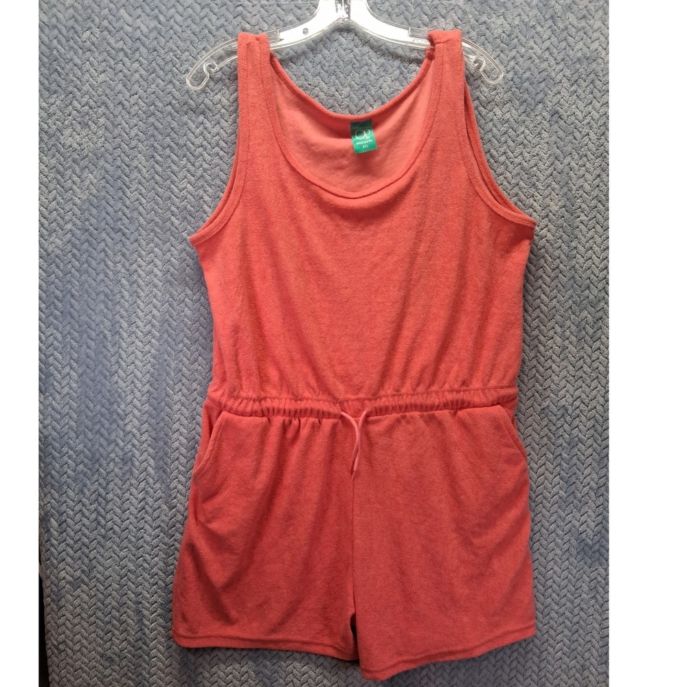 Ocean Pacific Womens Terry Cloth Romper Coral Pink Sleeveless Pocketed Size XL